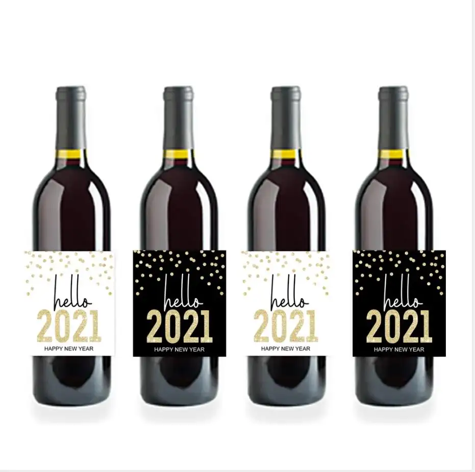 private design sticker New Year 2021 Wine glass Label for bottle