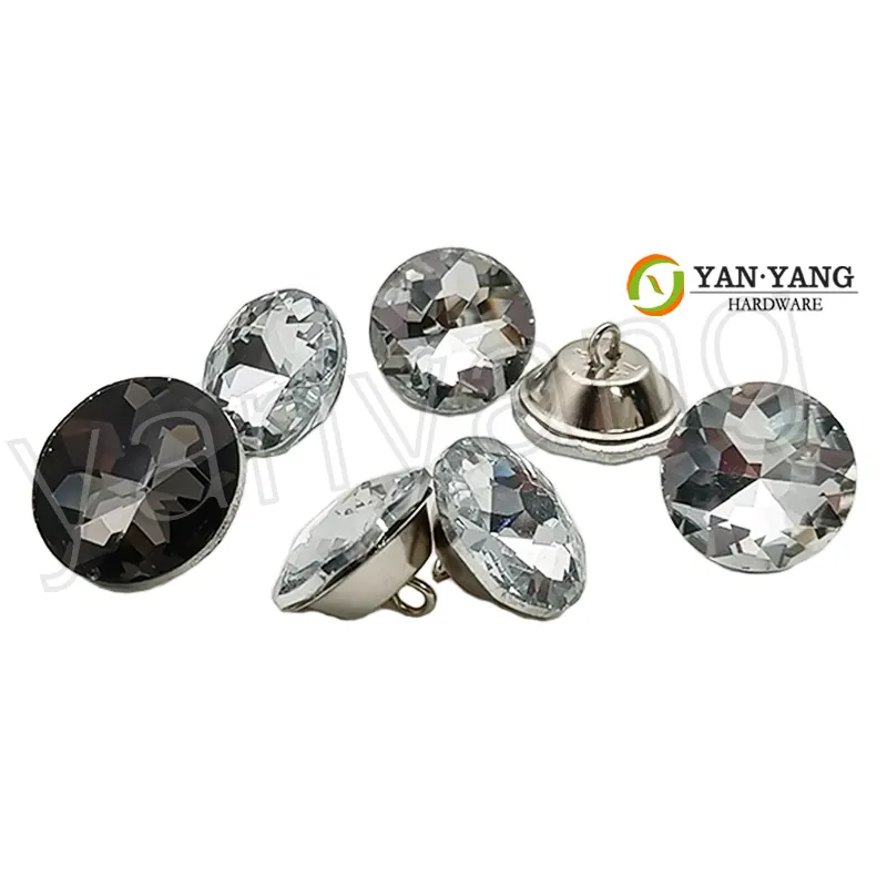 Yanyang botão de strass personalizado de fábrica, botão de cristal para sofá de móveis, botões de cristal transparente de 18 mm e 22 mm