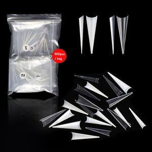 500 adet yarım kapak stiletto üçgen nail İpuçları temizle private label akrilik yapay doğal sahte yanlış çivi kızlar için - Product Image 5