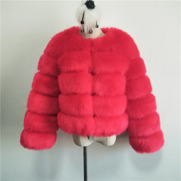 Casaco de pele falsa, casaco feminino quente de pele do raposa vermelho e manga comprida