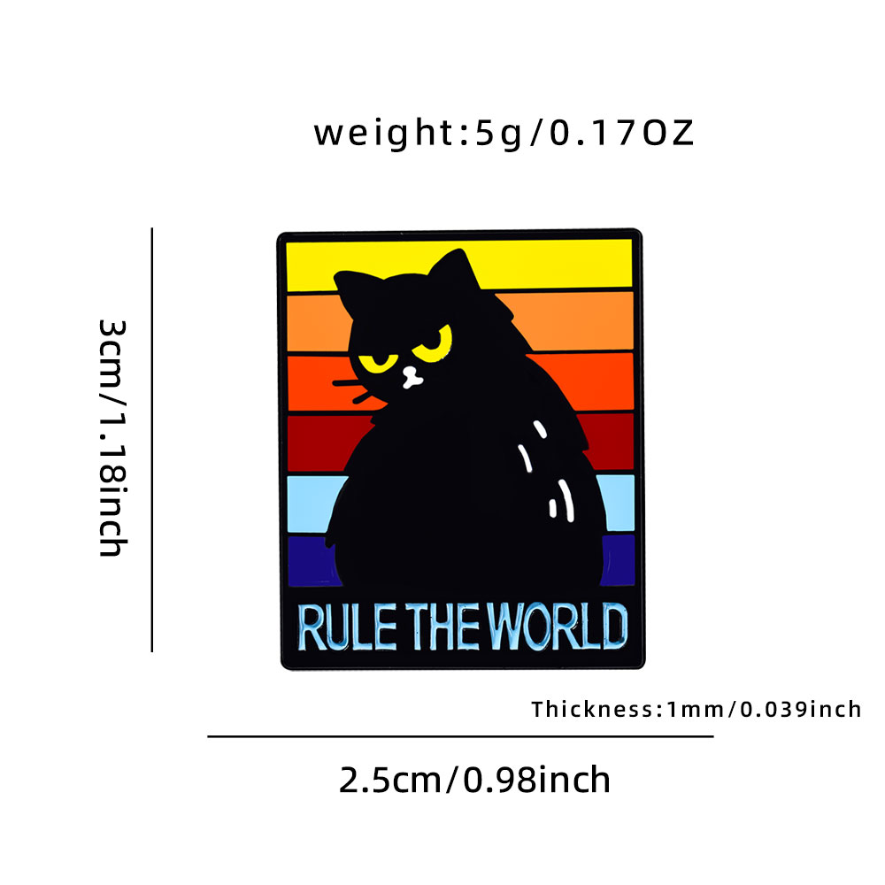 CZ3401-4 "Rule The World" Spilla Smaltata in Lega di Zinco con Gatto Nero Paffuto