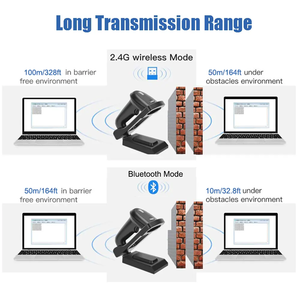 Venta al por mayor de fábrica Lector de código de barras QR Sistema inalámbrico Android IOS Manos libres 2D 2,4G Escáner de código de barras inalámbrico Blue Tooth - Product Image 4
