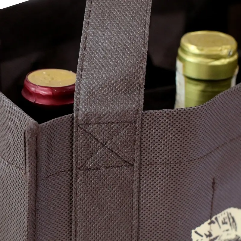प्रमोशन पुन: प्रयोज्य फोल्डेबल गैर बुना 6 बोतल वाइन कैरियर बैग