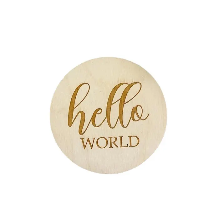 Panneau en bois d'annonce de naissance de bébé Hello World pour cadeau de douche de bébé Dia100 * 3mm