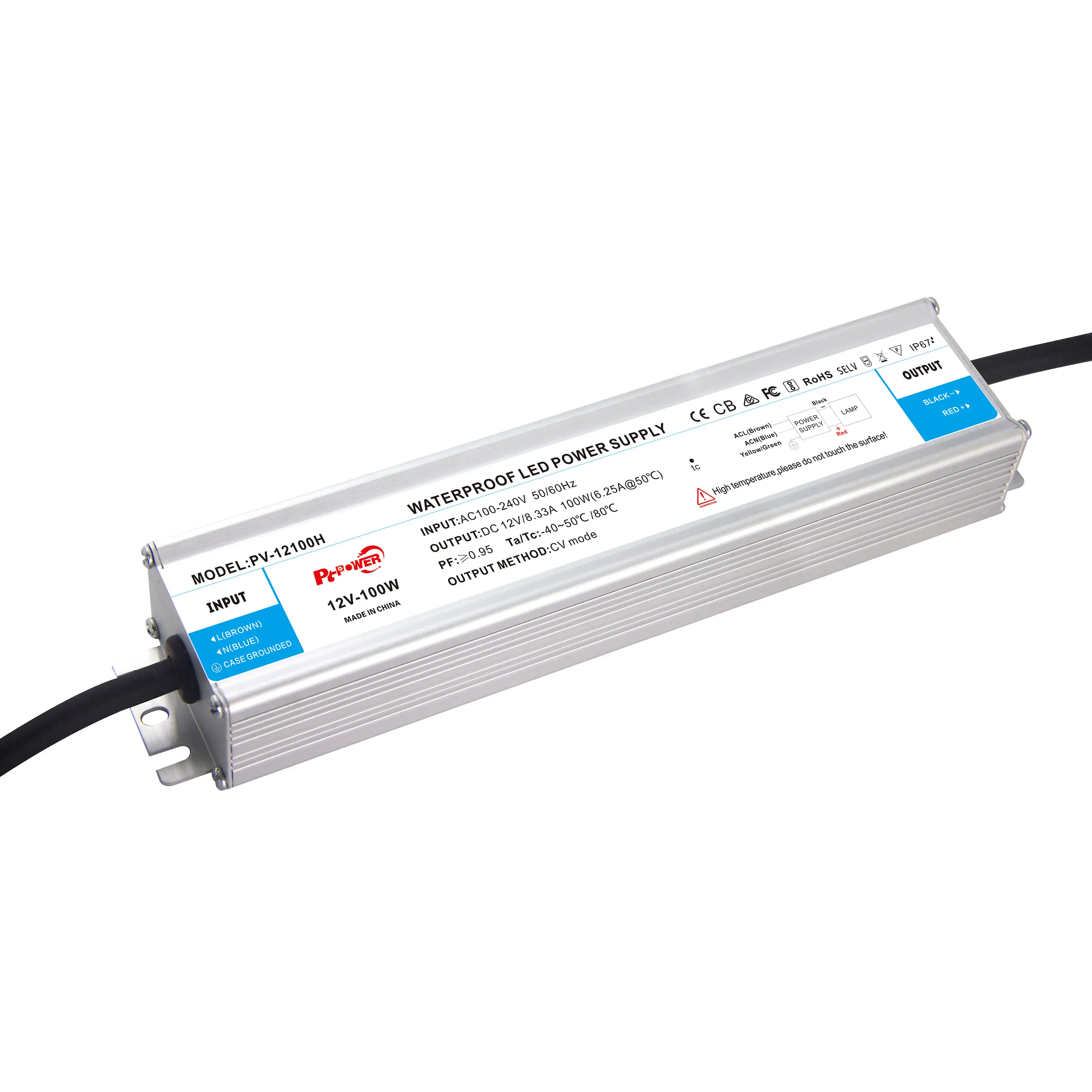 12V 24V 100W Led Strip Licht Driver Dc Led Voeding Transformator Waterdicht Ip67 Led Driver Pfc 0.95