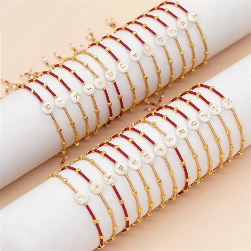Персонализированный минималистский Браслет из 26 букв рисовых бусин ручной работы с бисером для женщин