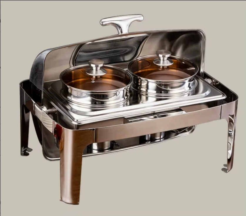 9L Visible double-burner soup warmer with alcohol fuel heating