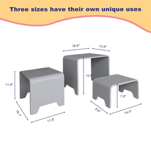 Çok amaçlı çocuk masa ve tabureler bebekler ve çocuklar için 3 adet Set, farklı senaryolar için istiflenebilir ve minimum tasarım - Product Image 5