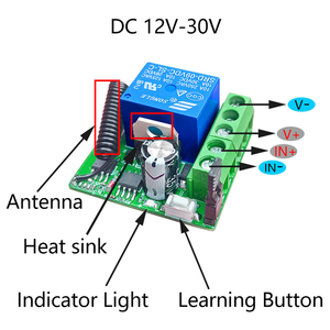 Interruptor de controle remoto sem fio 433Mhz DC 6V 12V 24V 1CH Módulo receptor de contato seco e úmido com transmissor
