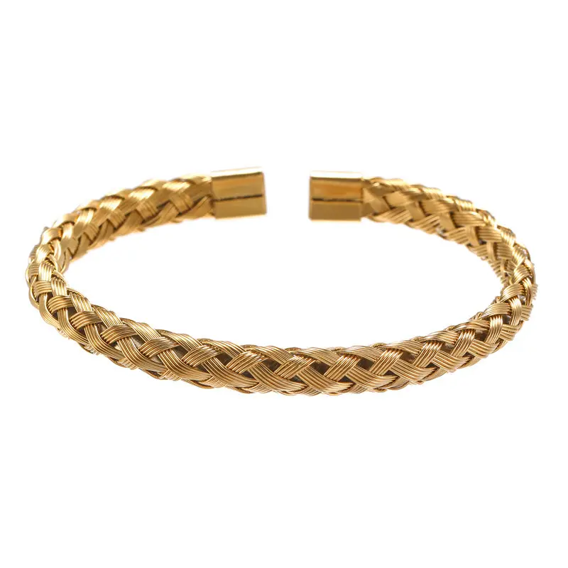 Orçamento de moda Jóia de Aço Inoxidável Simples Pulseira Aberta Tecido Retro Cuff Pulseiras de Aço Inoxidável Jóias Em Aço de Titânio