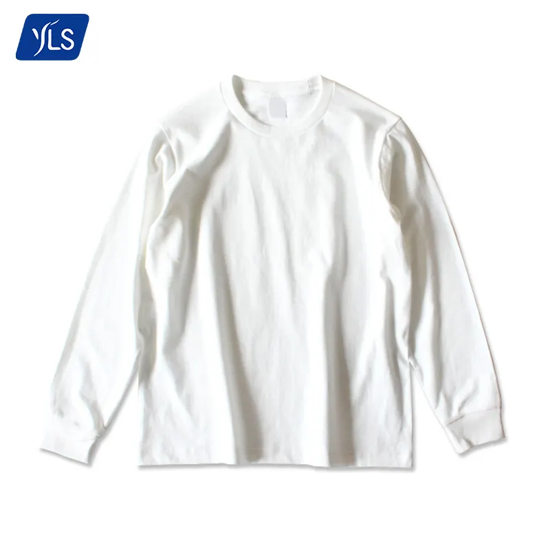 YLS Vestuário Regular Fit Tshirt Atacado Peso Leve Algodão 210 GSM Personalizado Em Branco Em Torno Do Pescoço Manga Longa T Shirt Homens