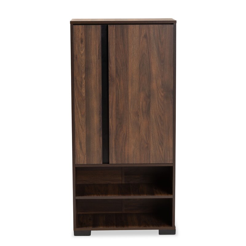 Modern And Contemporary Two-Tone Walnut Brown And Black Finished Wood 2-Door Shoe Cabinet Living Room Furniture Shoe Rack