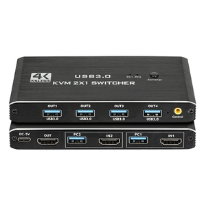 带按钮开关的USB3.0 KVM交换机EDID 2端口高清电视4K 60hz分辨率1监视器2台计算机4 USB3.0端口摄像机投影仪 - Product Image 1