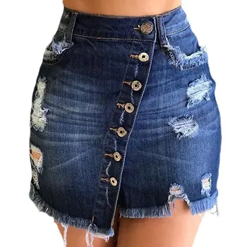 Femmes taille haute jupe courte dames maigre Cowboy robe demi-longueur bouton sac hanche jean jupe