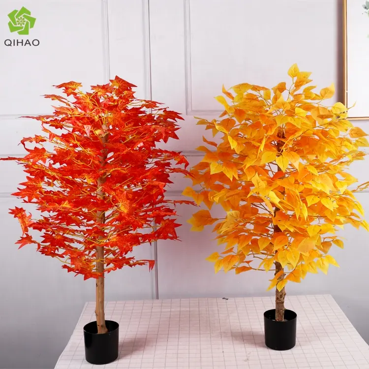 Qiaoqihao — arbre en soie artificiel japonais, bonsaï en érable, rouge, pour décoration de maison