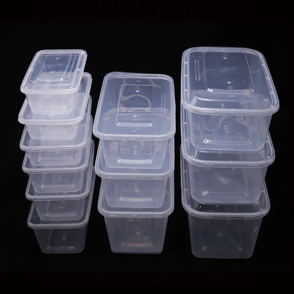 Bento Lunch Boxtakeaway in plastica usa e getta scatola di imballaggio personalizzata usa contenitore per alimenti rettangolare a microonde in PP con coperchio