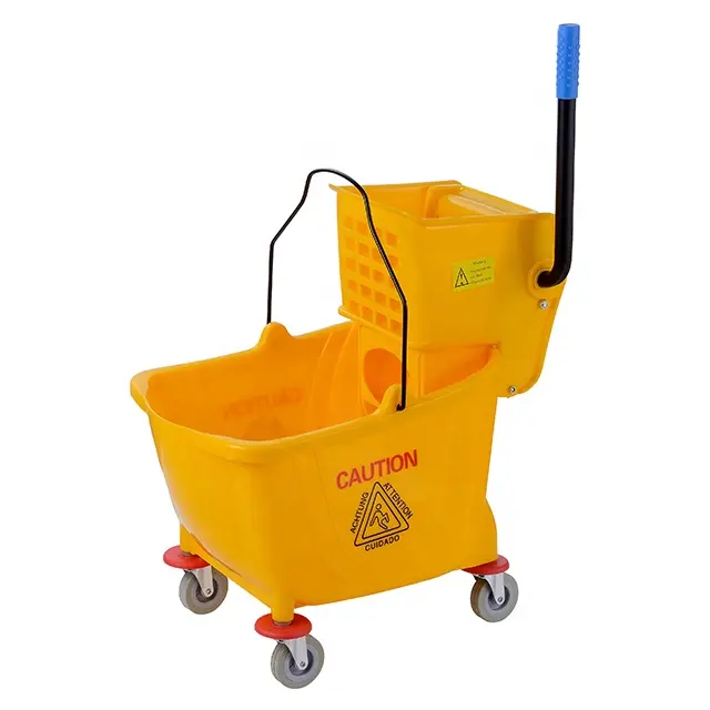 Janitorial เครื่องทำความสะอาดบ้าน,รถเข็นถังพลาสติกแบบกดลงด้านข้าง