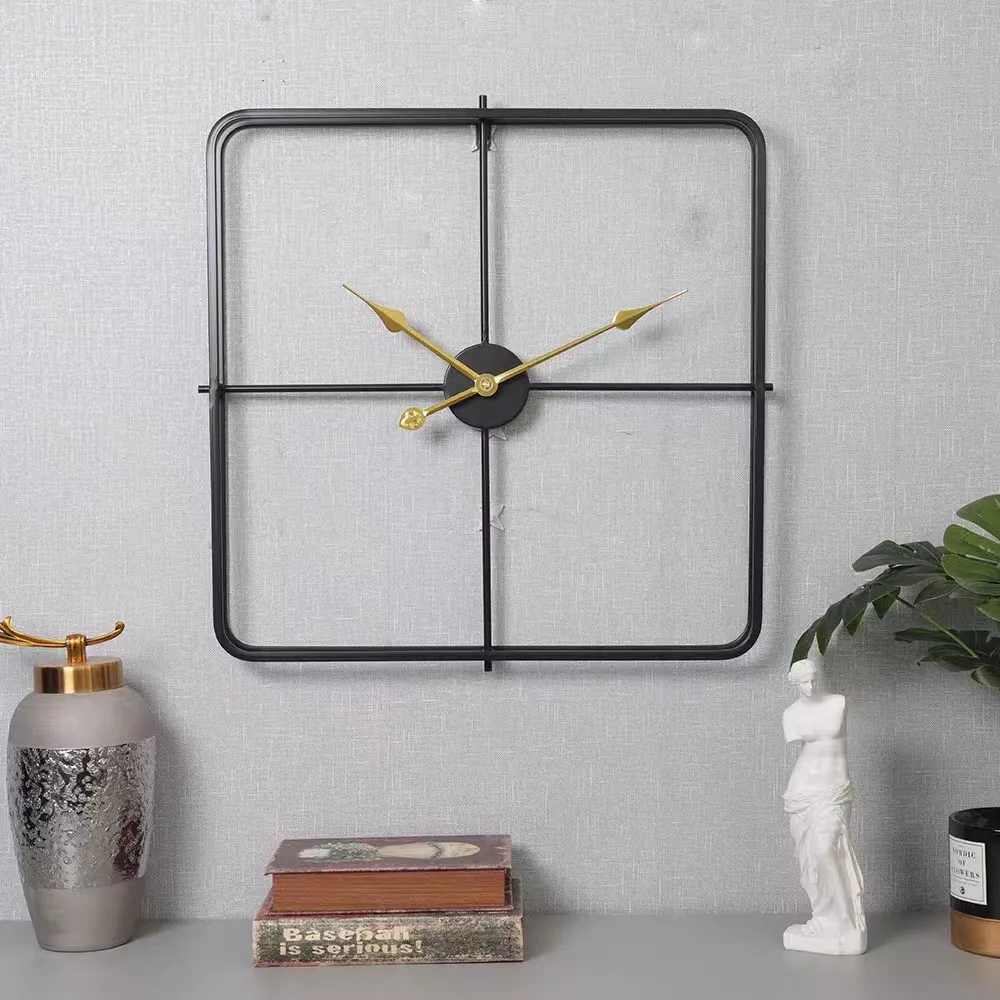 Reloj de pared de Metal cuadrado Vintage grande para decoración del hogar con pilas de 60cm para cocina, sala de estar y oficina