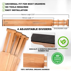Ngăn Chia Ngăn Kéo Gỗ Tre Có Thể Điều Chỉnh Ngăn Chia Ngăn Kéo Nhà Bếp Có Thể Mở Rộng Dụng Cụ Sắp Xếp Lò Xo - Product Image 5