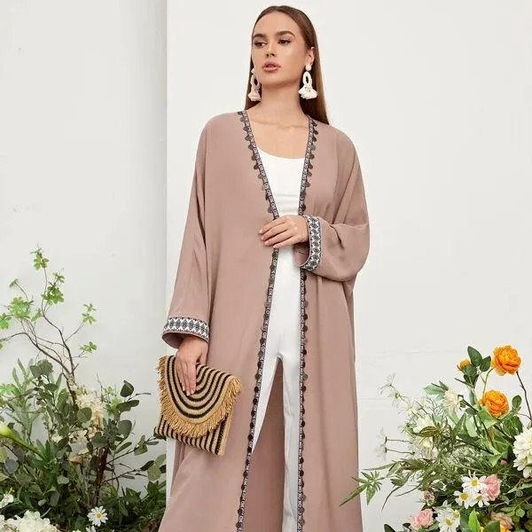 Venda quente global cor sólida fronteira bordado personalizado abaya