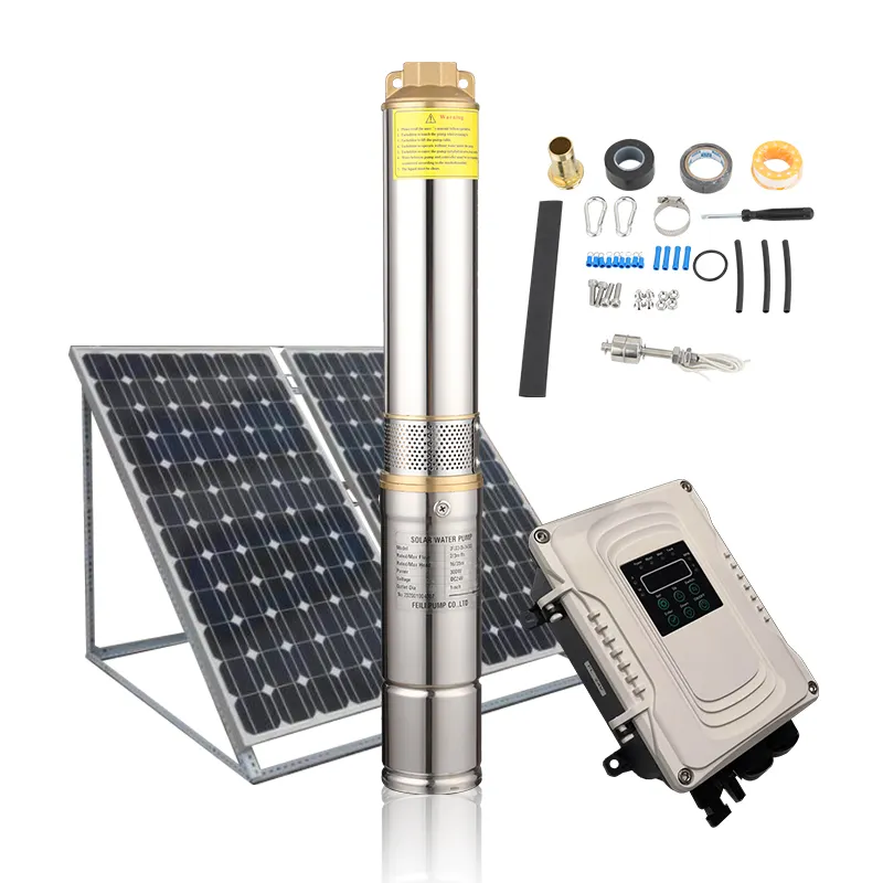 Sistema de bomba de agua sumergible de alta calidad, bomba Solar de pozo profundo para riego, sin escobillas, energía Solar, CC 1 KW