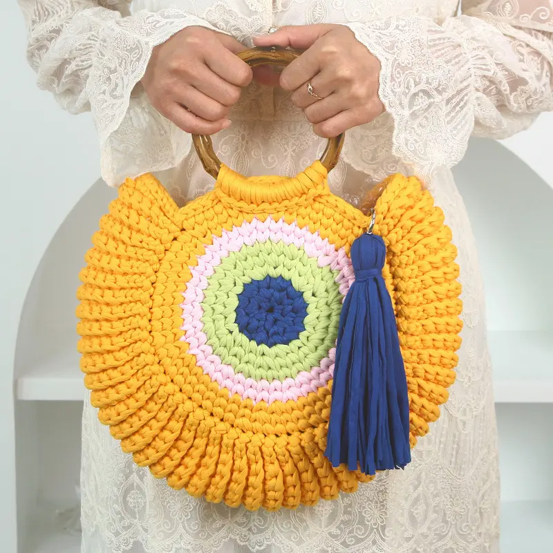 BELOHNUNG Boho Handmade Cotton Crochet Woven Knit Einkaufstasche Acryl griff Hobo Basket Handtasche Geldbörse