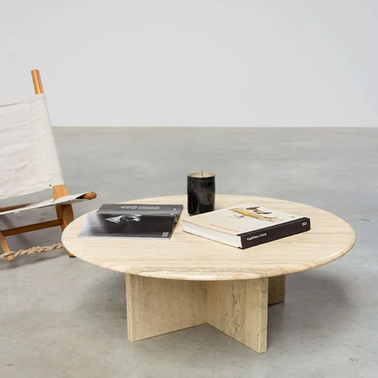 Yüksek kaliteli modern yaratıcı tasarım mermer taş sehpa oturma odası traverten yuvarlak masa