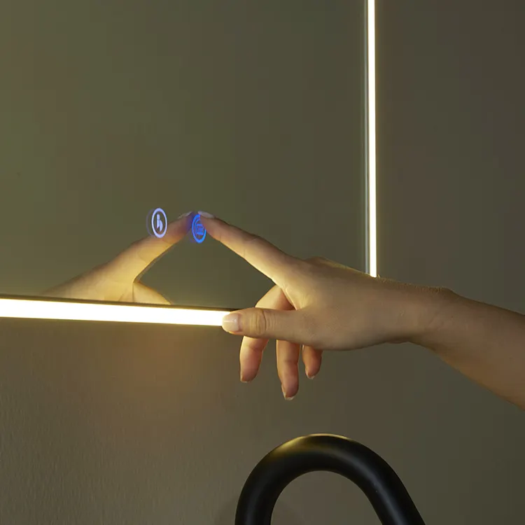 Parede Decorativa Espelho De Banho Quadrado Inteligente Metal Emoldurado Espelho De Vaidade Do Banheiro Com Luzes Led