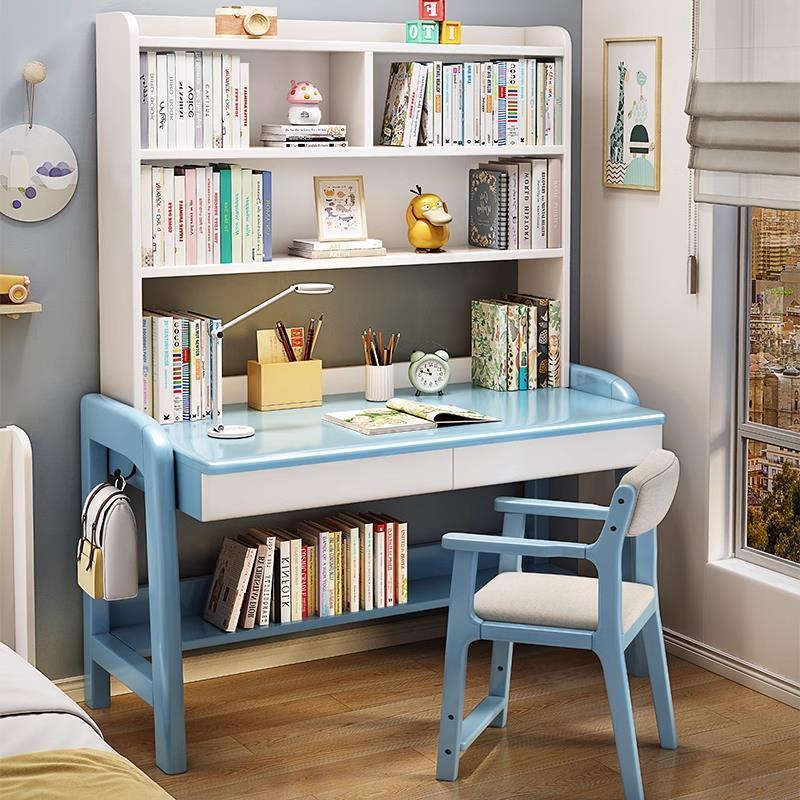 Bureau et chaise en bois massif bleu et blanc
