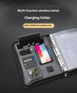 New Custom Multi-Purpose Folder Wireless Charging <strong>Notebook</strong> with Calculator A4 Business Power Binder Manager Clip - Product Image 1