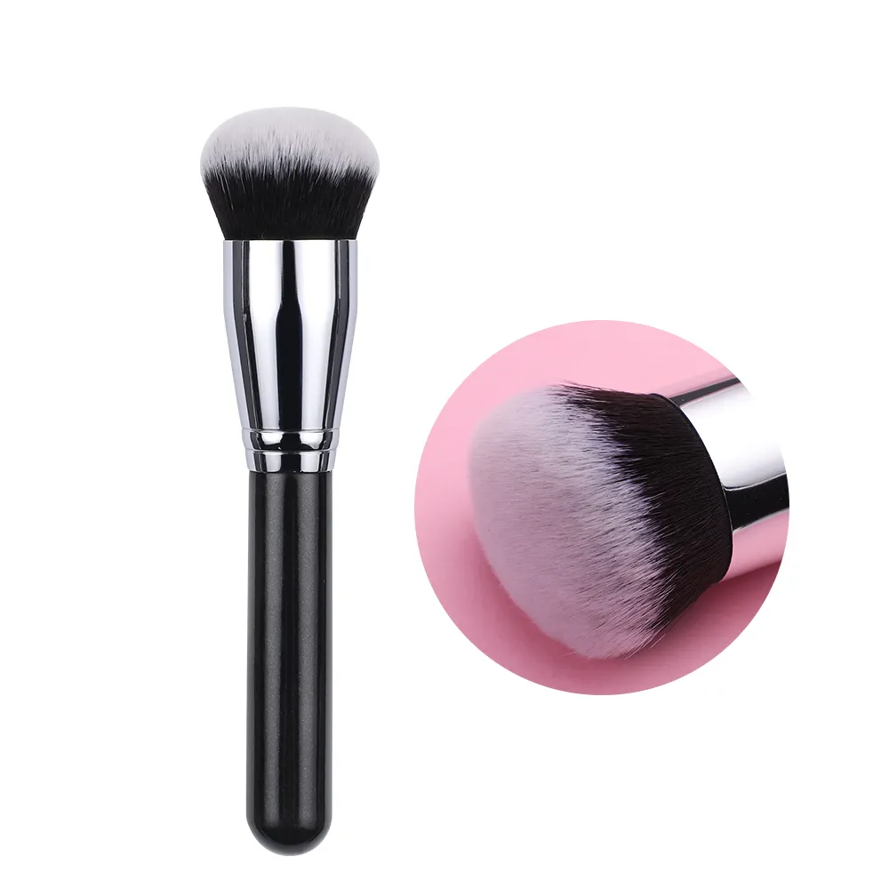 Özel Logo tek Kabuki fondöten fırça makyaj Premium siyah büyük kubbe şekilli yumuşak yoğun sentetik saç Vegan fırça fabrika