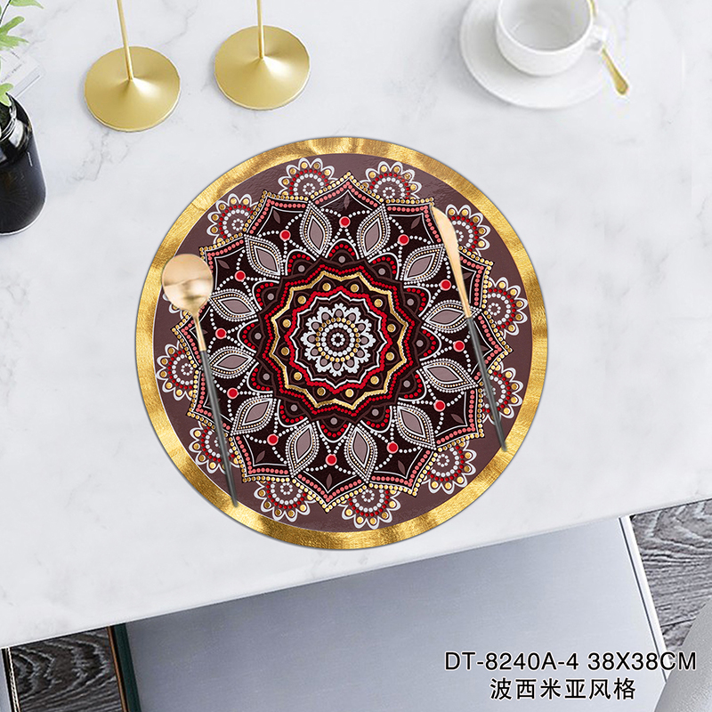 Bohemian Eco-friendly Waterproof Gold Vinyl PVC Round Placemats
