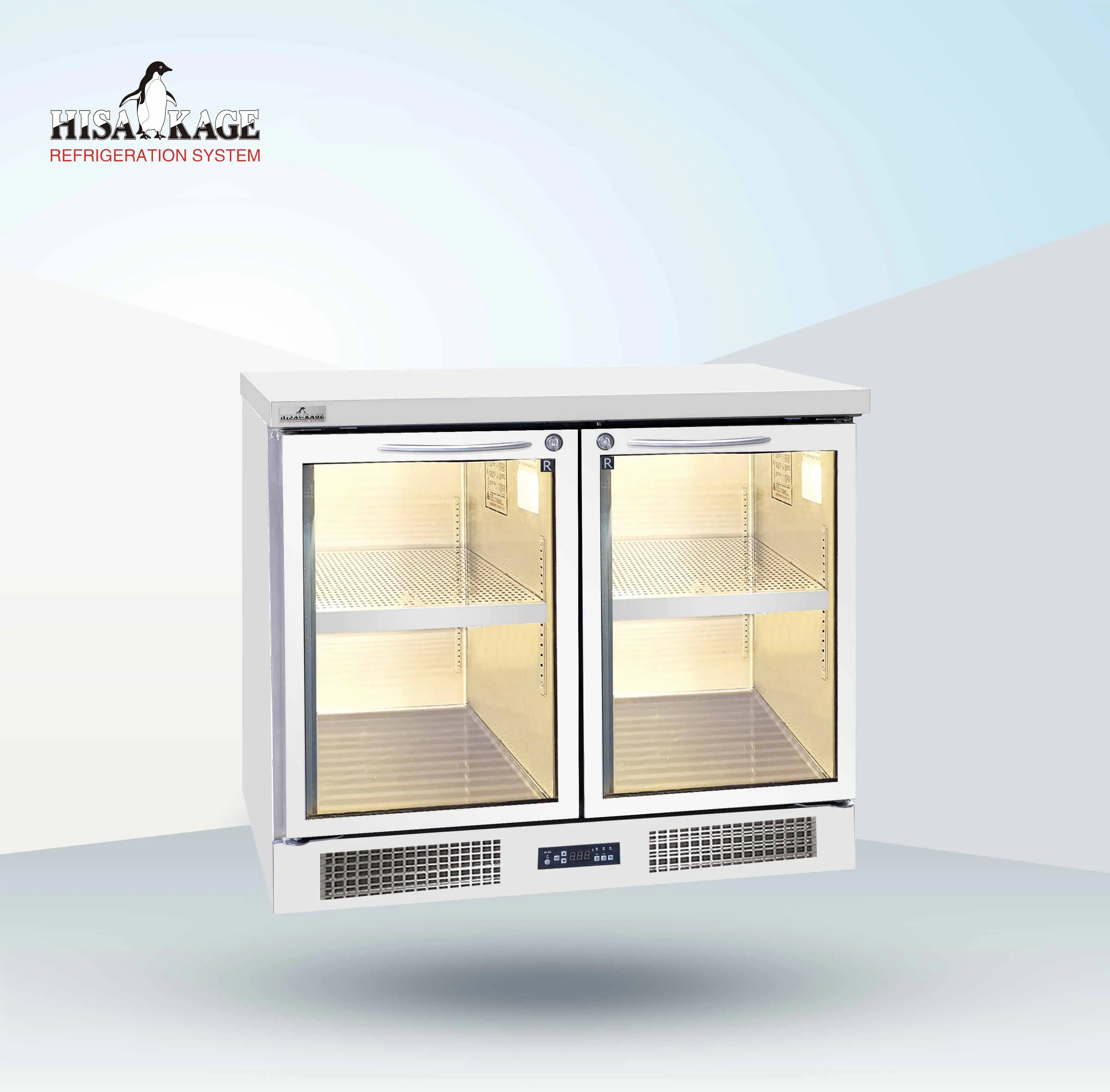 Refrigerador con puerta de vidrio, vitrina horizontal para bebidas, mini bar, congelador, refrigerador comercial, tablero de dos puertas de mesa para dos