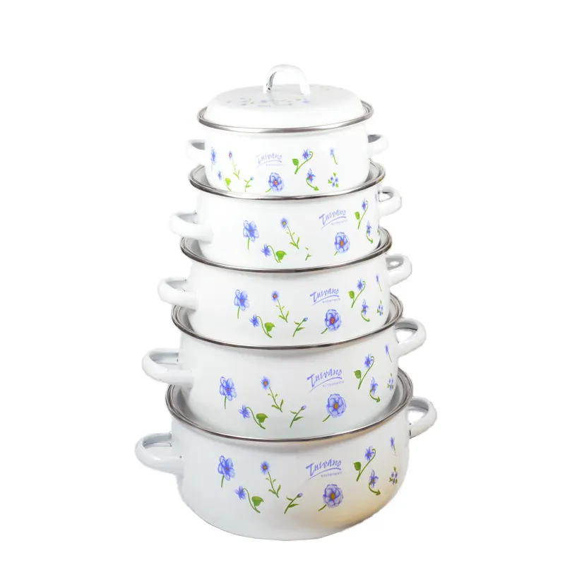 Hot-Selling Product Gietijzeren Kookgerei Set 5 Stuk Emaille Braadpan Pot