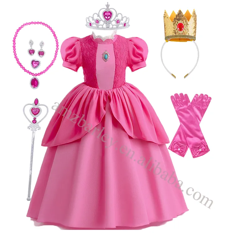 Vestido de princesa para niños de carnaval, traje de fiesta de Navidad de Halloween, disfraz rosa de Super Brothers para niñas