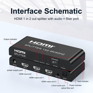 Divisor HDMI Xput 1 en 2 con salida de audio óptico R/L 4K 2,0 1x2 divisor de interruptor HDMI Full HD HDR 4K 60Hz HDCP 2,2