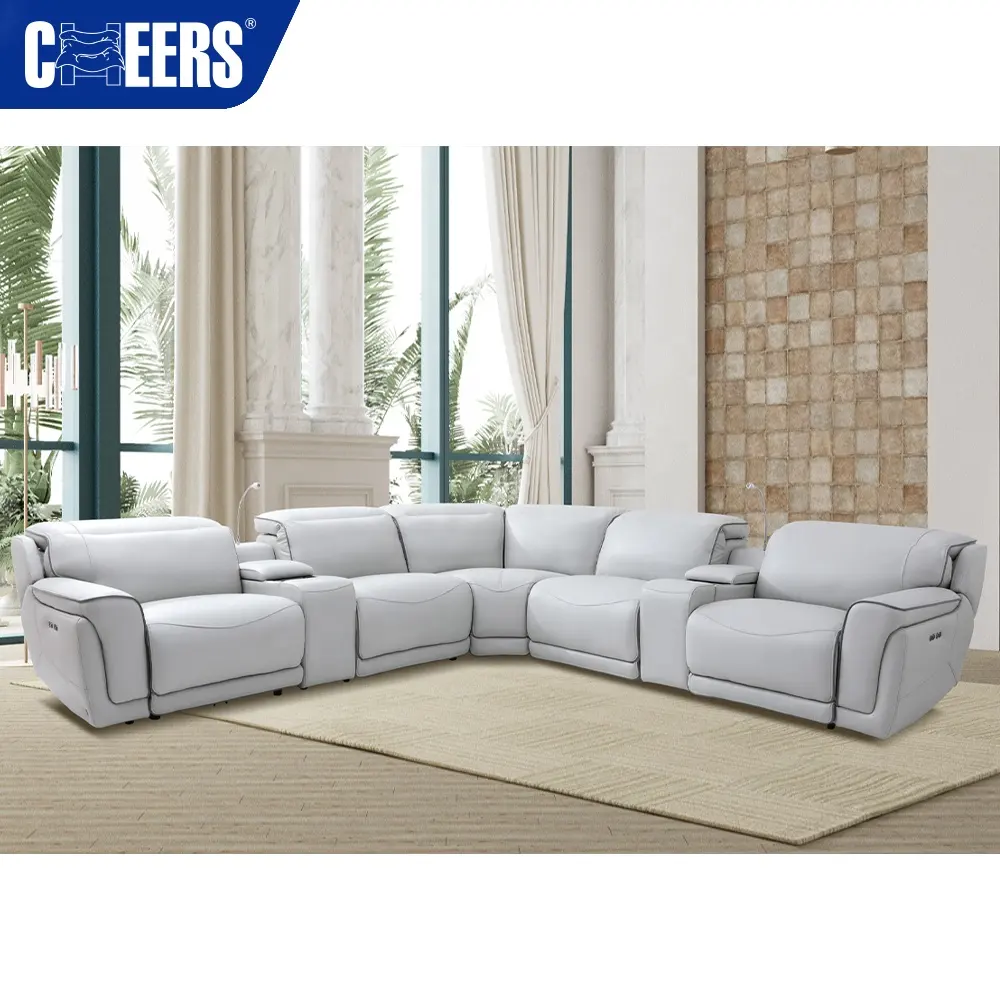 Manwah cổ vũ chính hãng Da ngồi có thể ngả cắt sofa với ánh sáng dẫn và giữ cốc, phòng khách lưu trữ sofa