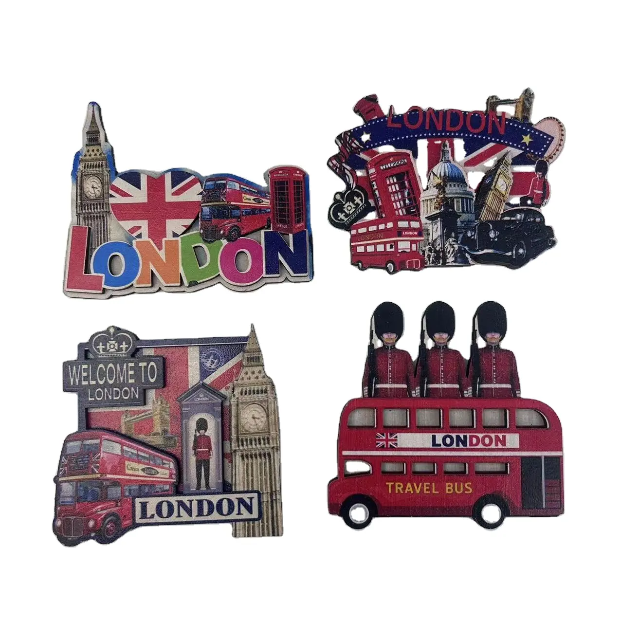 इंग्लैंड लंदन अद्वितीय बस आकार उव प्रिंट लकड़ी के फ्रिज मैग्नेट निर्माता पर्यटक स्मारिका अनुकूलित मुद्रण फ्रिज चुंबक