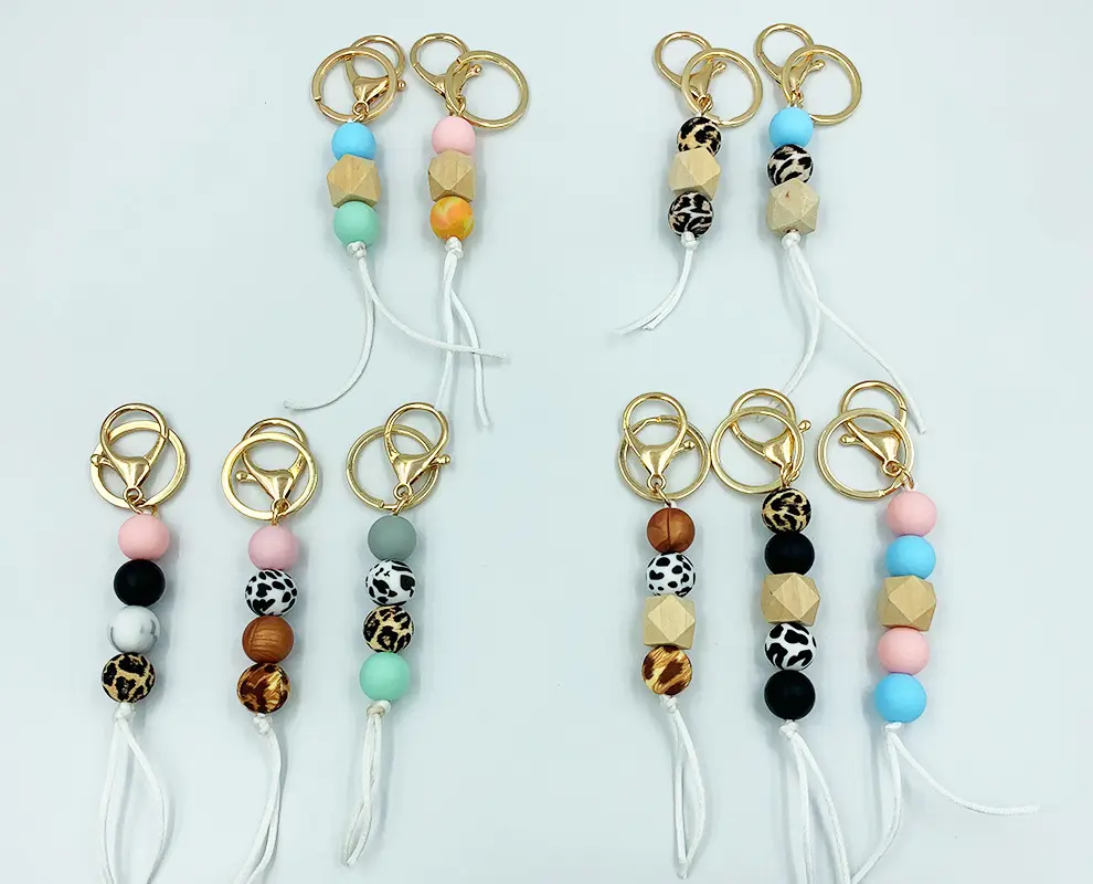 European And American New Pendant Food Grade Silicone Bead Bracelet Bag Decorative Pendant Silicone Bead Wooden Bead Keychain