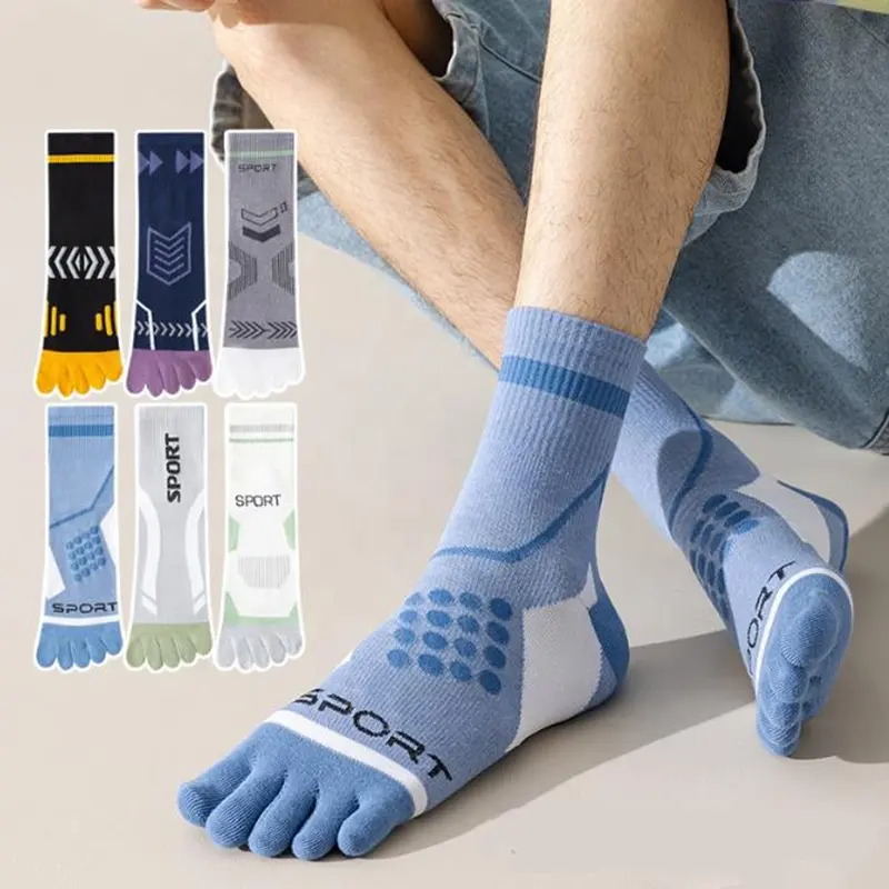 Chaussettes mi-tube à cinq doigts printemps automne tendance mode respirant orteil hommes sport basket-ball chaussettes décontracté coton équipage chaussettes