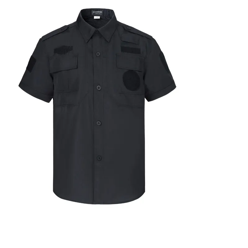 Uniforme de sécurité noir pour le travail Uniforme de garde de sécurité Vêtements de gardien Logo personnalisé Uniformes d'été Vêtements de travail Polyester/coton
