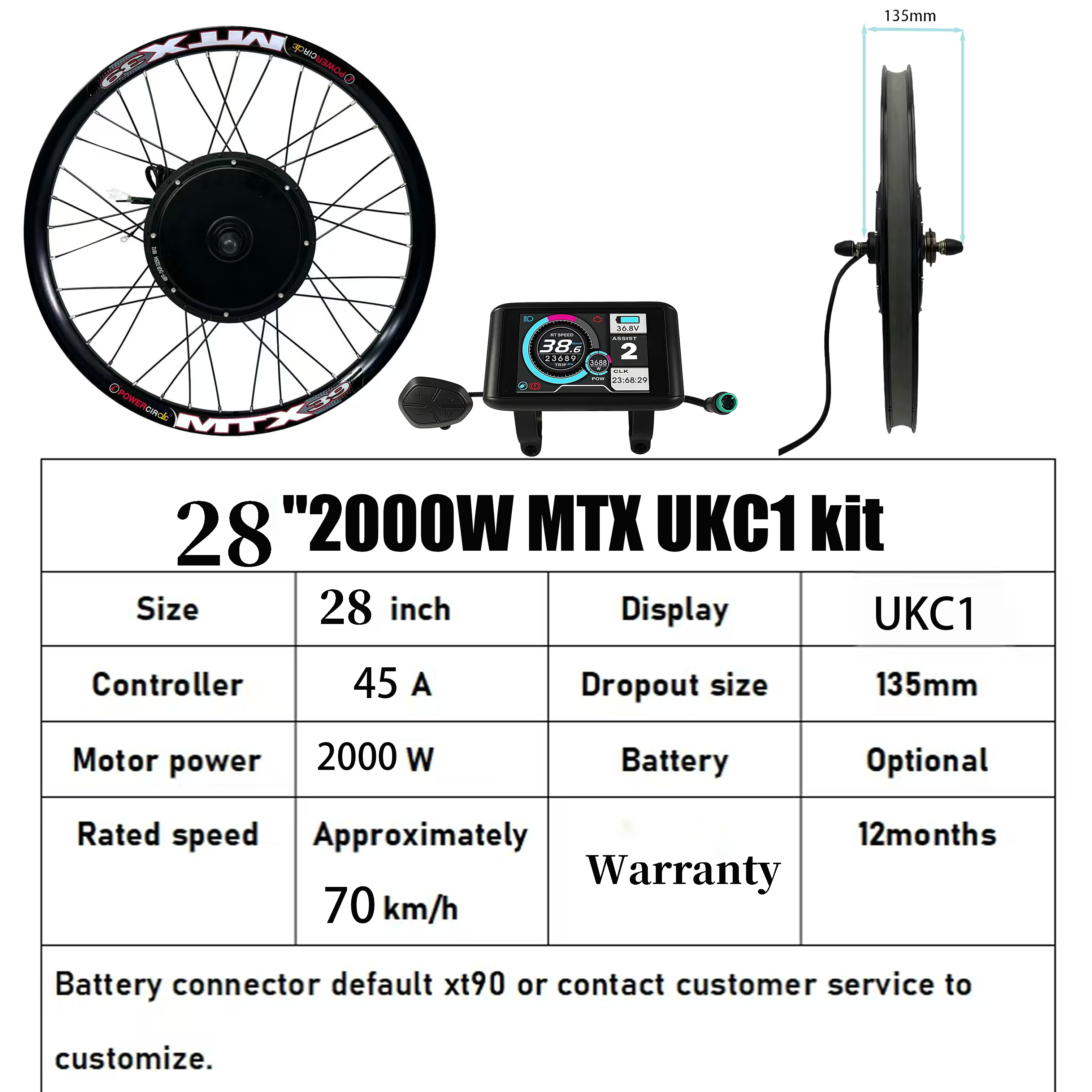 Kit moteur UKC1 28 pouces 3000W 72V