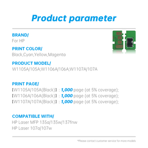 Cartridge <span class=keywords><strong>chip</strong></span> w1106a w1107a w1105a 106A 107a 105A tương thích <span class=keywords><strong>chip</strong></span> Mực cho HP 106A Laser Mfp 135A 135W 137fnw 1K - Product Image 2