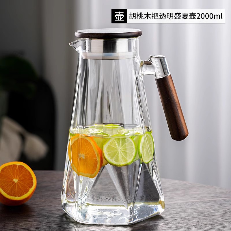 Tetera de verano transparente con mango de madera de nogal - 2000ml