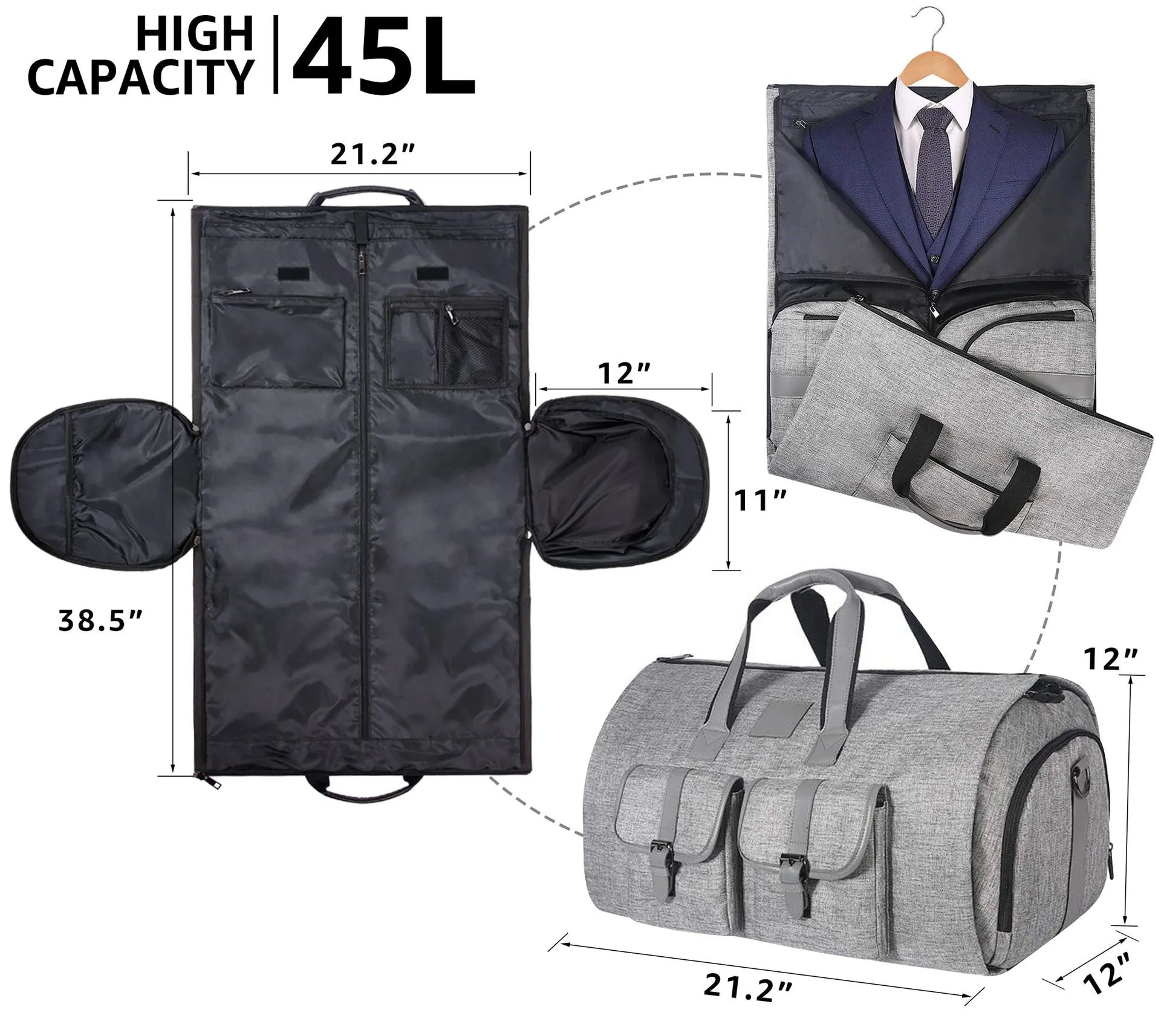 जूते के डिब्बे के साथ कस्टम फोल्डेबल बैकपैक वाटरप्रूफ मल्टी-फंक्शन लाइटवेट ट्रैवल डफ़ल गारमेंट सूट बैग