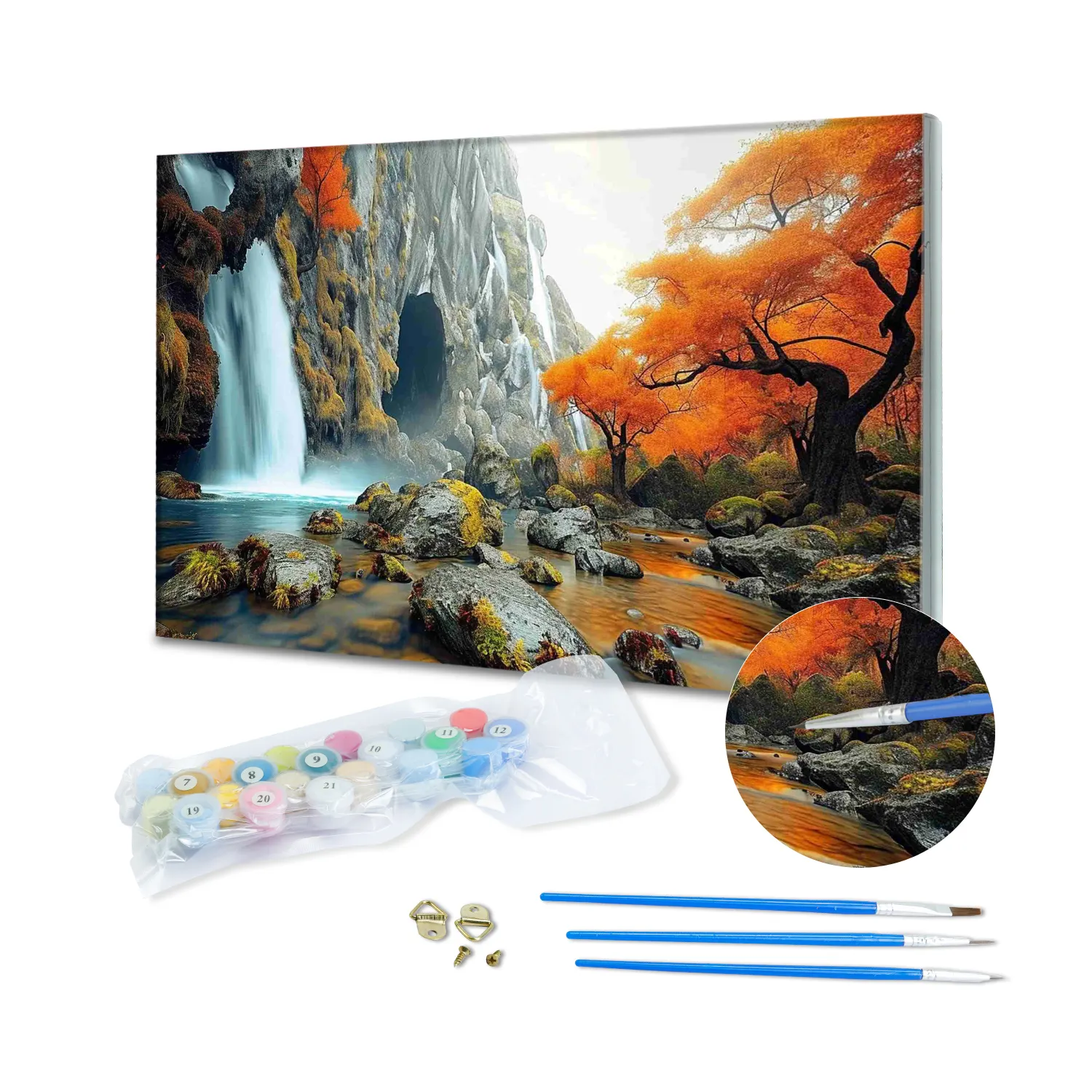 Kit de pintura cascata paisagem pintura a óleo por números decoração de casa acrílico diy para decoração de quarto