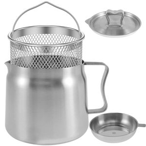 304 Stainless Steel Oil Filter <strong>Pot</strong> with Fine <strong>Mesh</strong> Strainer &amp; Frying Basket Frying <strong>Net</strong> Tank for Kitchen 2L - Product Image 5