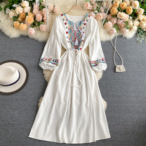 Sıcak satış Vintage Lady gevşek çiçek baskı büyük büyük elbise yaz kolsuz zarif Midi artı boyutu kadın elbiseleri - Product Image 6
