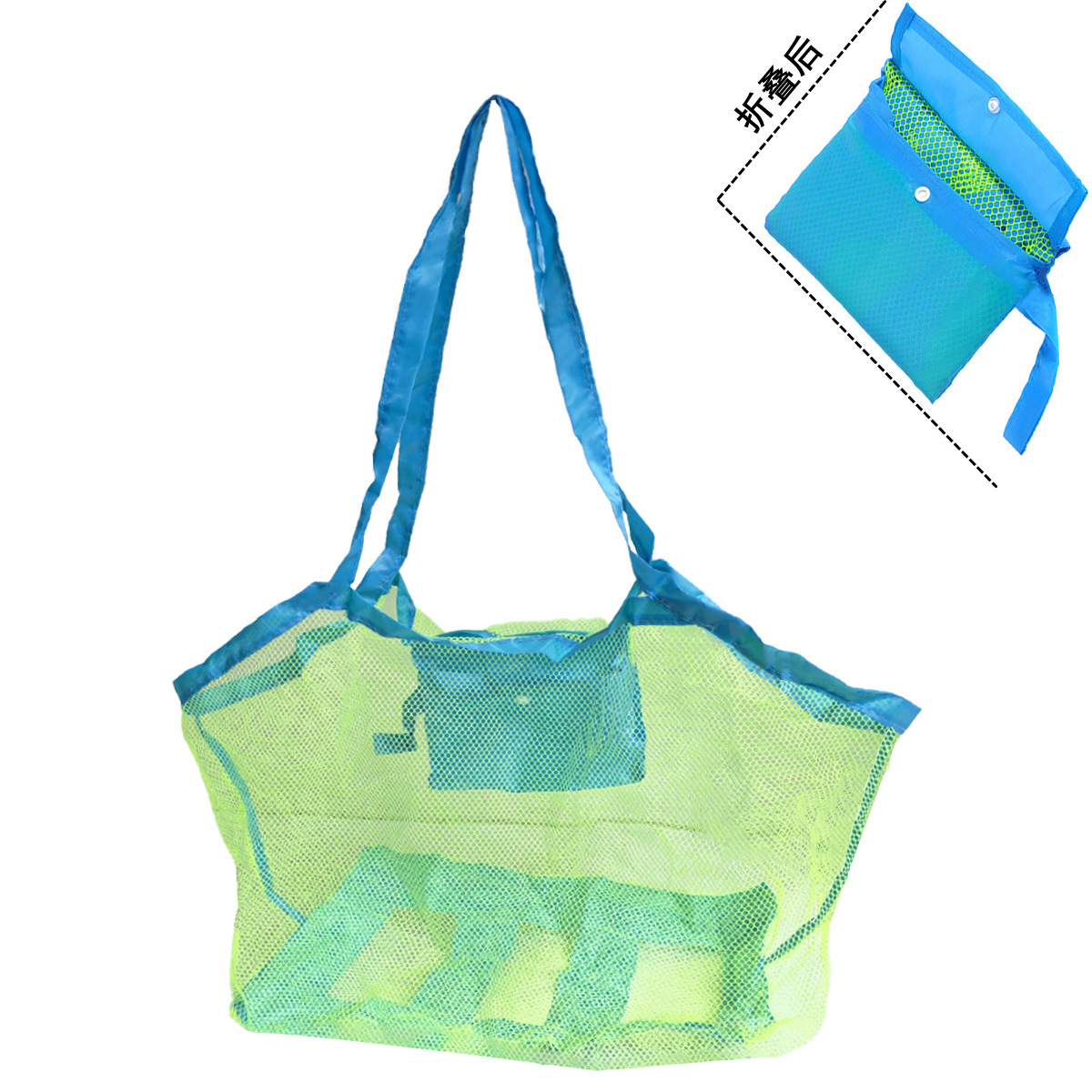Malla verde-bolso azul-malla fina