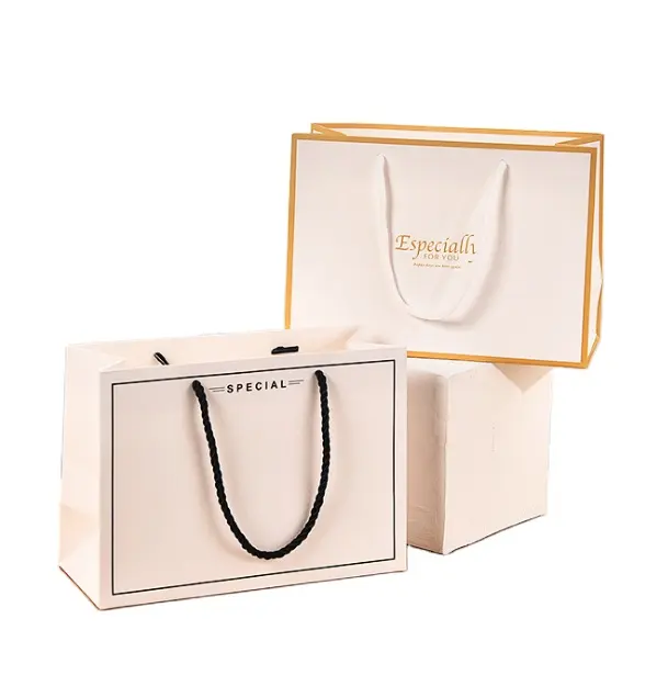 Sacola de papel reciclável impressa personalizada, sacola de presente de papel luxuosa com alça para sacolas de compras com seu próprio logotipo